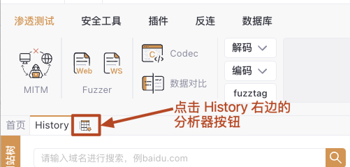 Yakit界面History右侧的分析器按钮