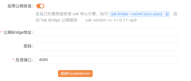 Yakit 启用公网穿透配置界面