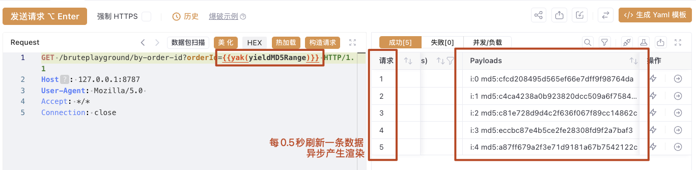 Yakit 实时生成带延迟的 MD5 值演示