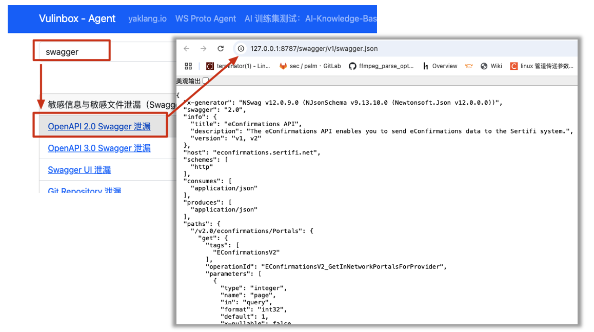 Swagger 敏感信息泄漏检测与 JSON 响应展示